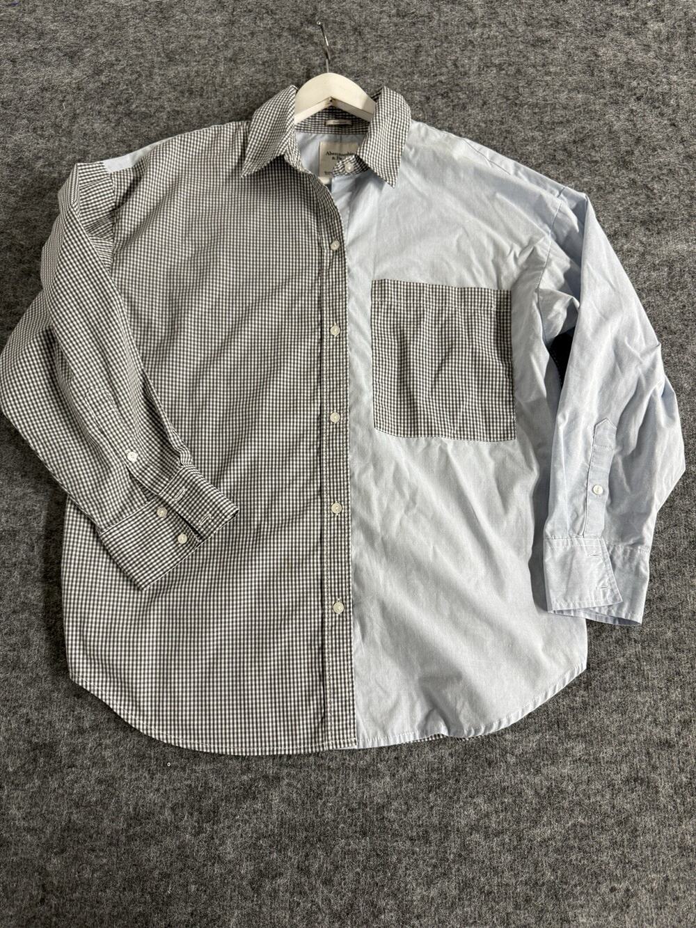 Abercrombie & Fitch Shirt Mens Medium Patchwork Color Block Check Blue N11